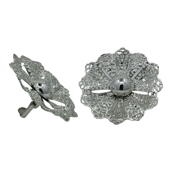 Vintage Sarah Coventry Silvertone Clip On Earrings Fan Fare 1959 - Picture 3 of 6